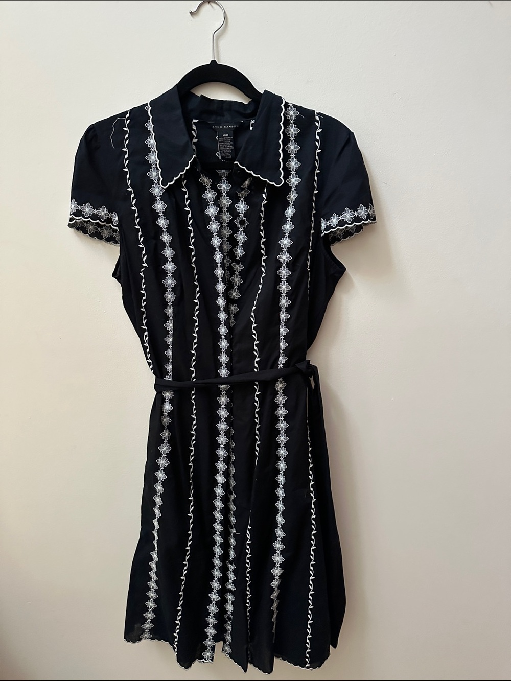 Anne Carson Black Dress with White Embroidered Stripes - Picture 14 of 15